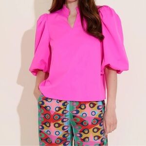 Alden Adair - Ali Puff Sleeve Top in Hot Pink Size XS